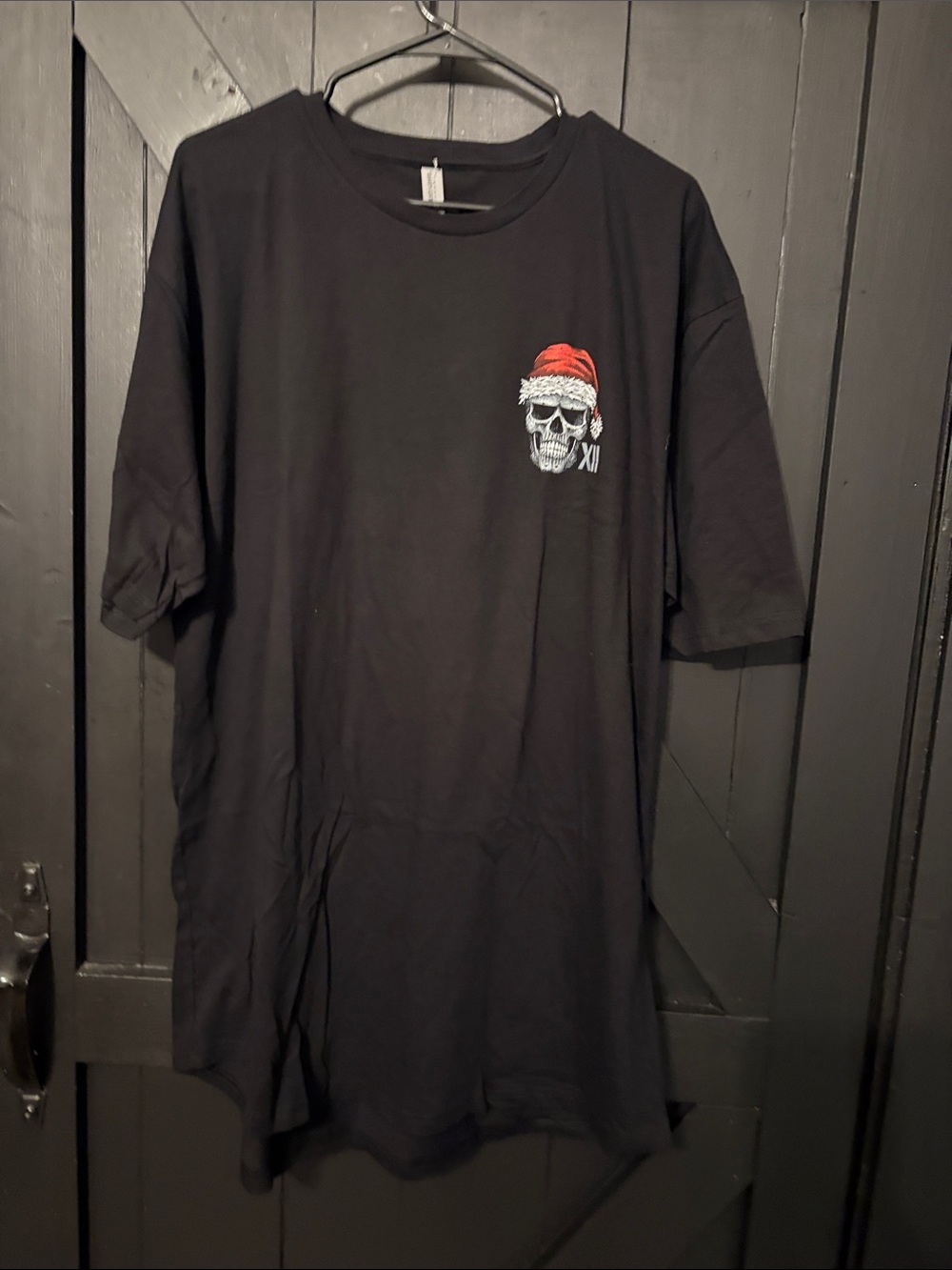 Next Level Apparel Black Short Sleeve Tee with Red Santa Skull Chest Graphic